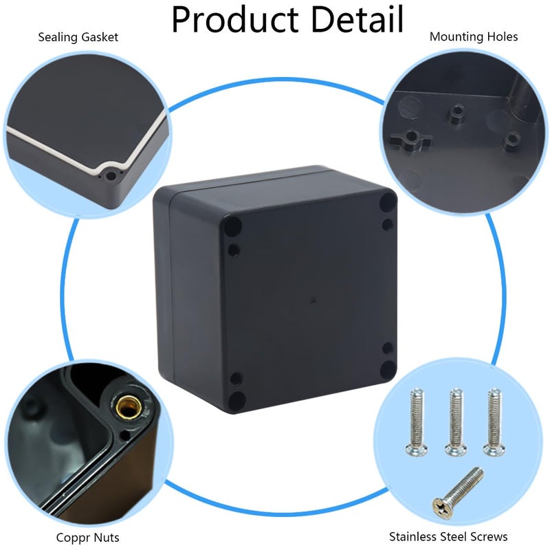 Raculety 2 Pack Project Box IP65 Waterproof Junction Box ABS Plastic Black Electrical Boxes DIY Electronic Project Case Power Enclosure 3.27"x3.19"x2.2"(83x81x56mm) - Image 5